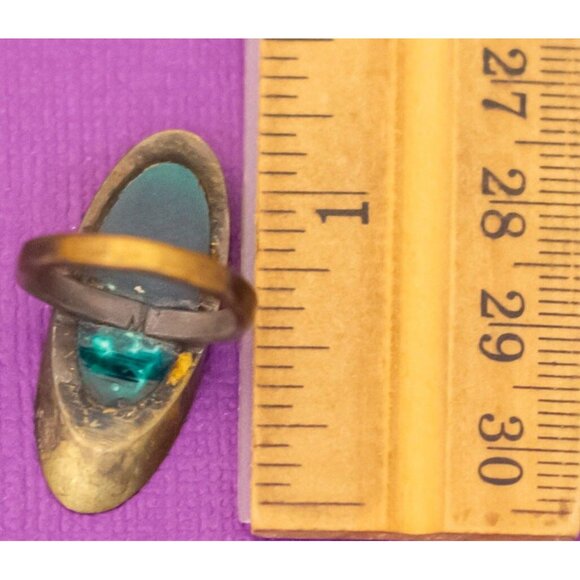 Size 5, Vintage Round Oval Blue Gem Gold Tone Ring - Q37 - Picture 3 of 3